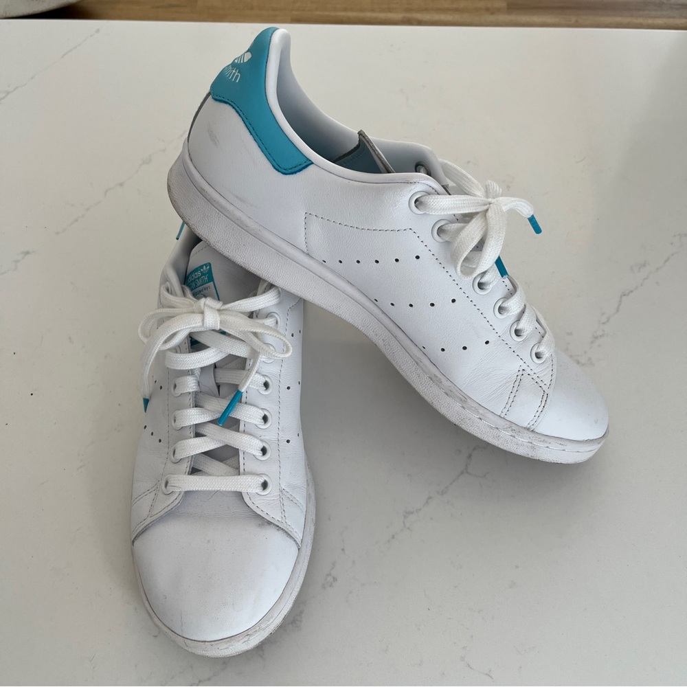 Adidas White Stan Smith white and Teal  Sneakers. Size 9.5 women